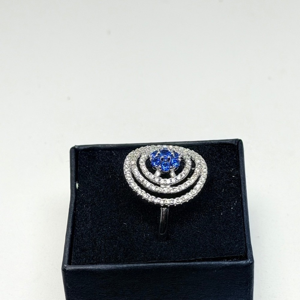Sterling Silver 925 Blue CZ Concentric Circle Halo Ring Size 10 - Picture 5 of 13